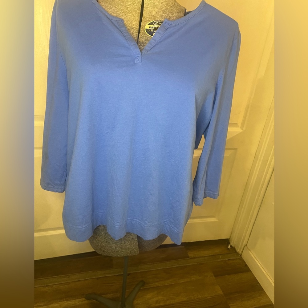 LL Bean Shirt Womens XLP Petite Blue Long Sleeve Pullover Top NWOT